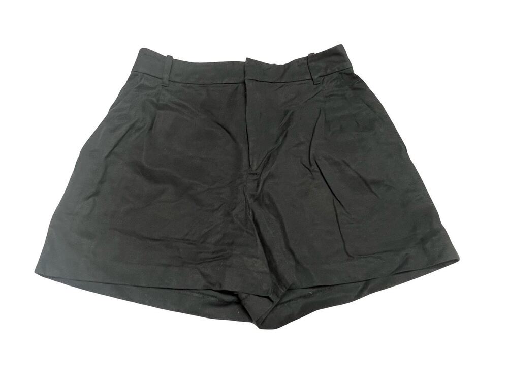 Madewell The Harlow Shorts Drapey Twill Black Pleated High Rise Blend Zip SZ 8